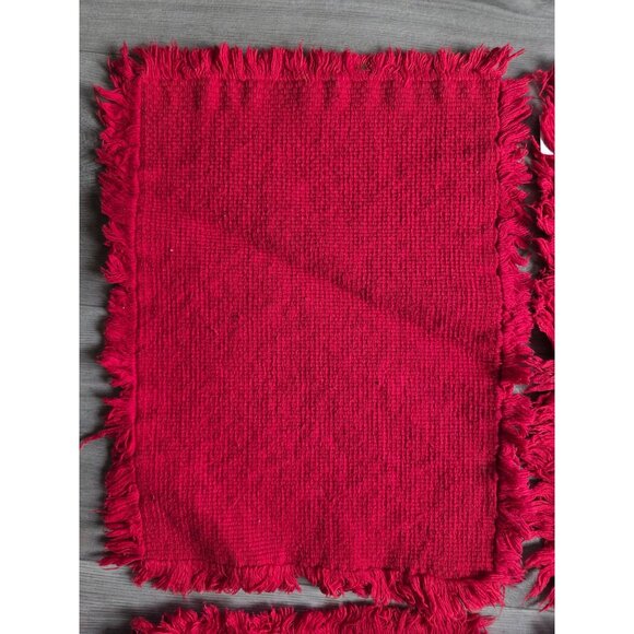 Set Of 5 Red Fringe Cotton Placemats 16" X 13" Table Linens Made In India - Picture 2 of 6